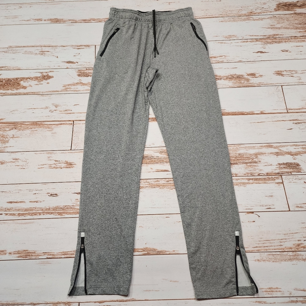 Reebok Gray Track Pants Ankle Zipper Pockets Drawstring Athletic Mens S